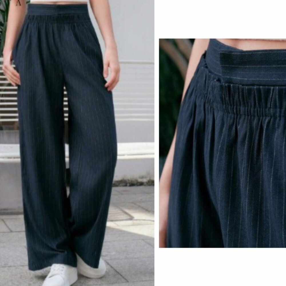 NWT black pinstripe pleated flannel pants with pockets size large